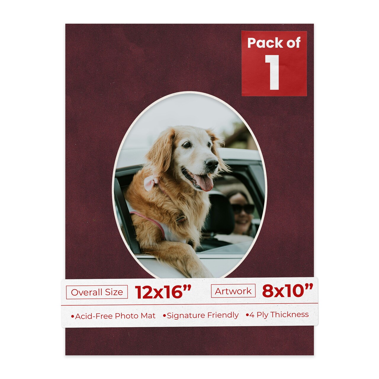 Dark Red Suede Mat Board for 12x16 Frames - Oval Opening for 8x10 Photos
